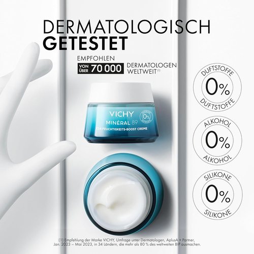 Vichy Mineral 89 Moisture Boosting Cream - Fragrance-Free Daily Face Moisturizer for All Skin Types