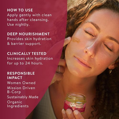 Badger Rose Beauty Balm - 100% Organic Nourishing Treatment with Pure Rose Oil | 1 oz Glass Jar