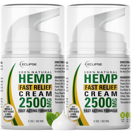Hemp Cream by Eclipse - Non-Greasy, Targeted Long-Lasting Relief - Natural Hemp Extract Cream - Made in USA - 2 Pack