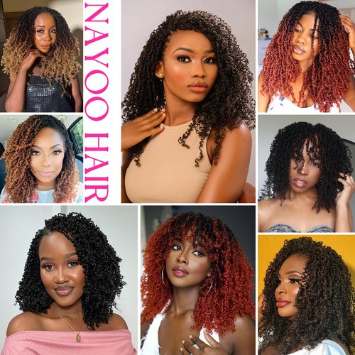 NAYOO 14 Inch Yanky Twist Crochet Hair - 8 Packs (30 Stands/Pack) Mini Passion Twist with Curly Ends Synthetic Pre-Looped Crochet Braids Braiding Hair (14 Inch, OT30/27)