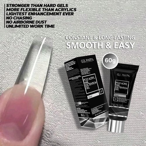 GELPARTY Clear Poly Nail Gel 60g – Ultra-Transparent Builder Gel for Nail Extensions, 3D Molding & Sculpting, Strong & Long-Lasting Soak-Off UV/LED Gel, Professional Salon & DIY Nail Art