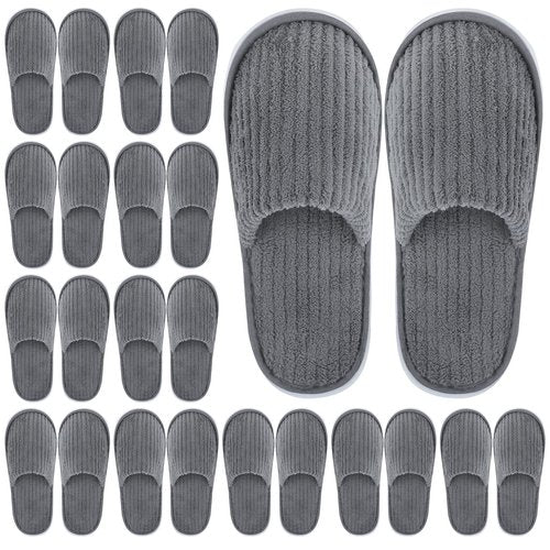 Elcoho 12 Pairs Closed Toe Spa Slippers Reusable Slippers Coral Fleece Washable Disposable Home Slippers for Women Men Guests Hotels House Slippers Housewarming Indoors Bathroom Party Traveling, Grey