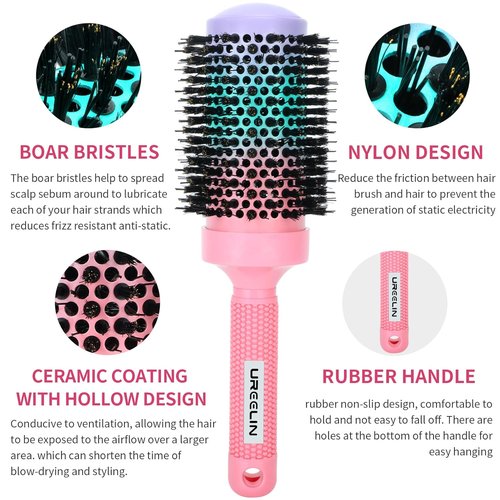 UREELIN Round Brush - 2.1 Inch Large Nano Thermal Ceramic & Ionic Hair Tool for Volumizing, Curling & Smoothing