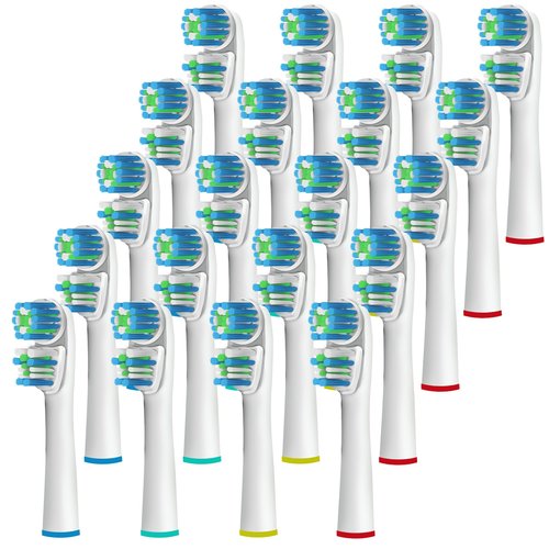 Replacement Brush Heads Compatible with OralB Braun- Best Double Clean, Pack of 20 Electric Toothbrush Replacement Heads- for Oral B Pro, 1000, 8000, 9000, Sonic, Adults, Kids, Vitality, Dual Plus!