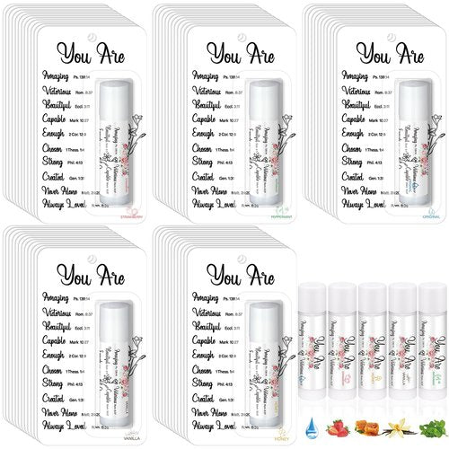 Sacubee 25 Pack Christian Gifts Bulk for Women Men Religious Lip Balms Bulk Church Party Favors Christmas Party Gifts Stocking Stuffers Bible Verse Study Supplies for Employee Staff Coworkers