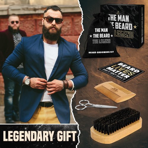 AXIARA Grooming Gifts for Men - Beard Kit Grooming and Care with Brush, Comb, Scissors & Storage Bag - Anniversary Retirement Birthday Gifts for Men Dad Grandpa, Husband Birthday Gift Ideas