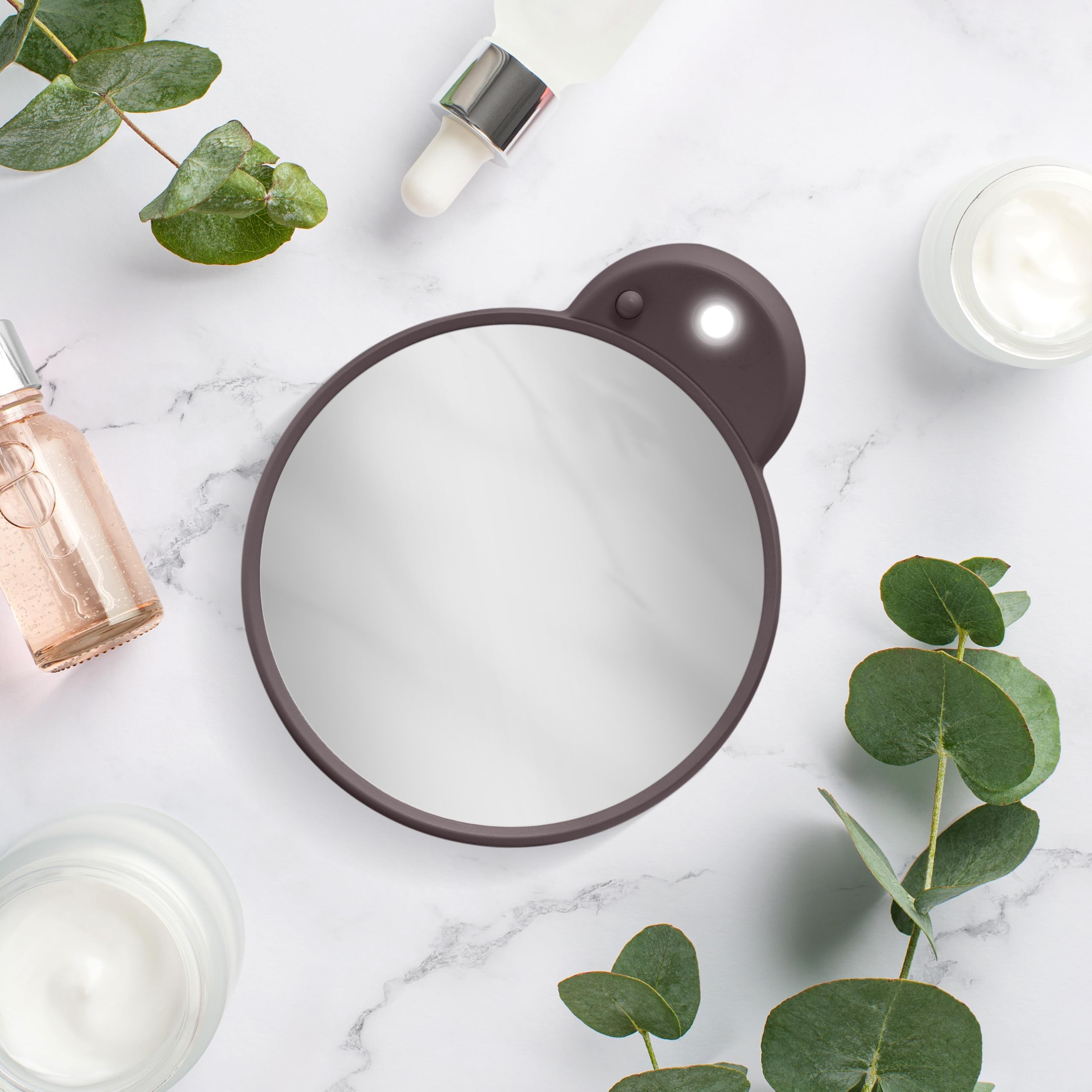 Zadro Magnification Lighted Compact Mirror with LED Light & Retractable Suction Cups – Travel Makeup Mirror, Cool White 6400K Lighting, Battery Operated, Made in USA (Chocolate, 10X | 4.3"L x 3.5"W)