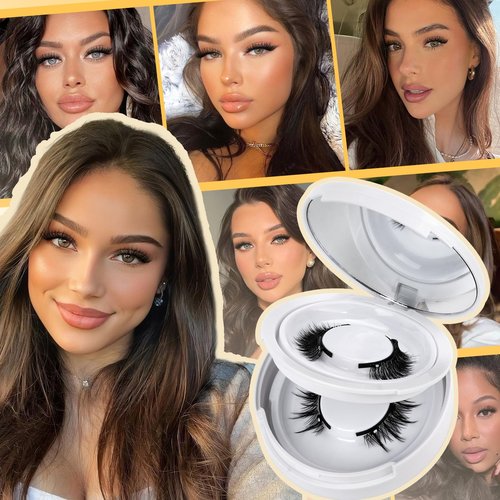 QUEWEL Magnetic Eyelashes 2 Pair Reusable Magnetic Eyelashes with Applicator No Glue Needed Eyelashes Cat Eye Natural Look Lash Clusters Kit Easy to Wear and Remove(A08)