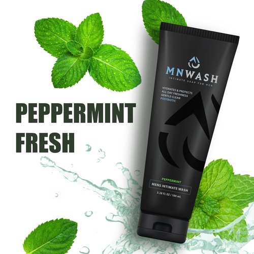 MNWASH Intimate Wash for Men, 3.38 Fl Oz., Premium Postbiotic PH Balanced Groin Wash, All Day Freshness, Effective Hydrating Gentle Clean for Private Parts, Natural Men’s Hygiene, POSTBIOTICS