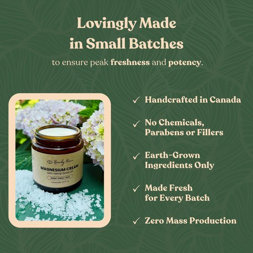 Remedy Mama Magnesium Cream for Sleep, Cramps & Muscle Soreness – with Hemp Seed Oil, Jojoba, Shea & Mango Butter – Natural, Skin-Friendly & Safe for Kids – Lavender – 4oz Glass Jar – Made in Canada