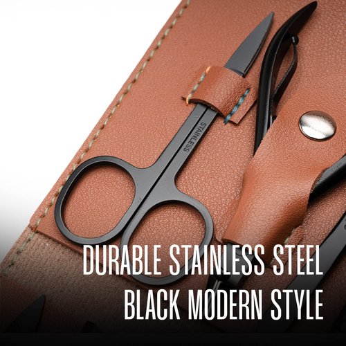 Nail Kit - Nail Clipper Set - Manicure Set -16 Stainless Steel Pieces Manicure Kit For Men’s - Pedicure Kit For Men - Mens Grooming Kit With Brown Leather portable Case by Hayvenhurst