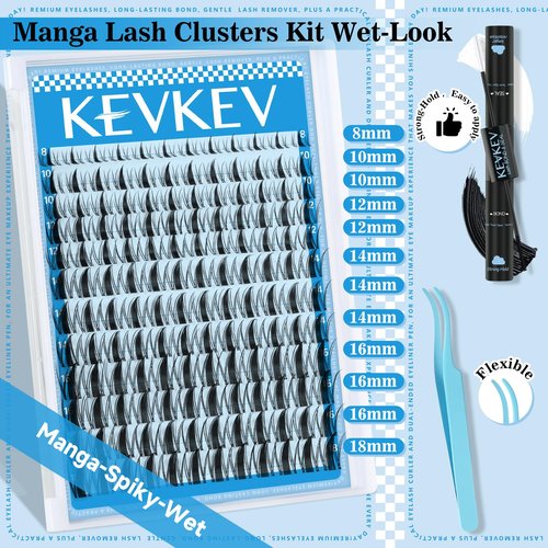 Fairy Lash Clusters Kit Manga Lash Extension Kit Invisible Band Anime Spiky Lash Clusters Eyelash Clusters Kit with Lash Bond and Seal(Fairy Kit-8-18mix)
