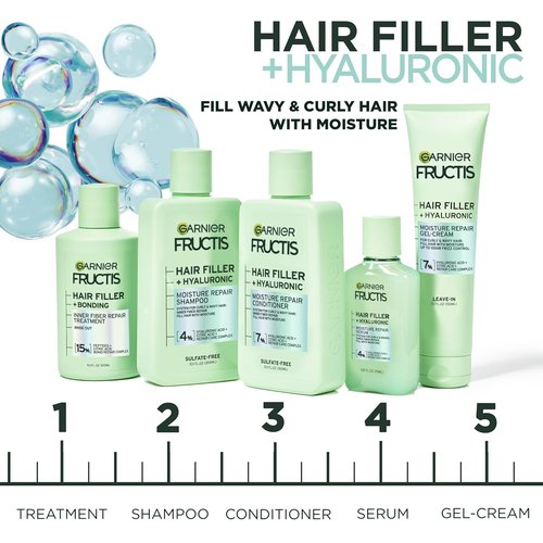 Garnier Fructis Hair Filler Shampoo - Moisture Repair for Curly & Wavy Hair with Hyaluronic Acid | 10.1 Fl Oz