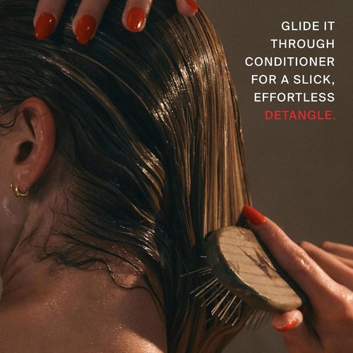 Daily Wood Hair Brush - Anti-Static Carbonized Ash Paddle for Frizz-Free Styling - Stainless Steel Bristles