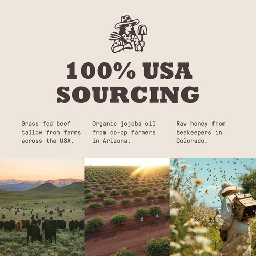 Tallow and Honey Balm - Unscented - Grass Fed Beef Tallow, Organic Jojoba Oil, Raw Honey, Raw Beeswax