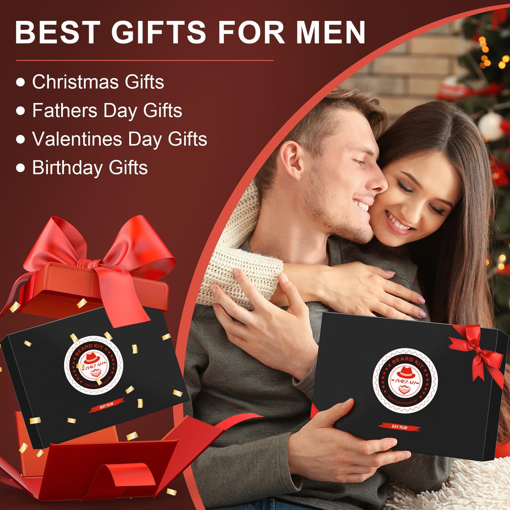 XIKEZAN Dad Birthday Gifts, Beard Care Kit with Bay Rum Beard Oils,Balm,Wash, Conditioner,Brush,Comb,Scissors,Valentines Fathers Mens Christmas Stocking Stuffers Gifts for Men Him Husband Boyfriend