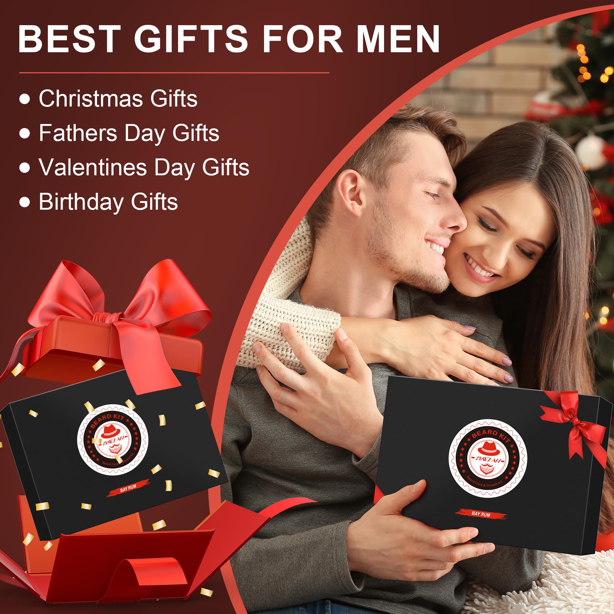 XIKEZAN Dad Birthday Gifts, Beard Care Kit with Bay Rum Beard Oils,Balm,Wash, Conditioner,Brush,Comb,Scissors,Valentines Fathers Mens Christmas Stocking Stuffers Gifts for Men Him Husband Boyfriend