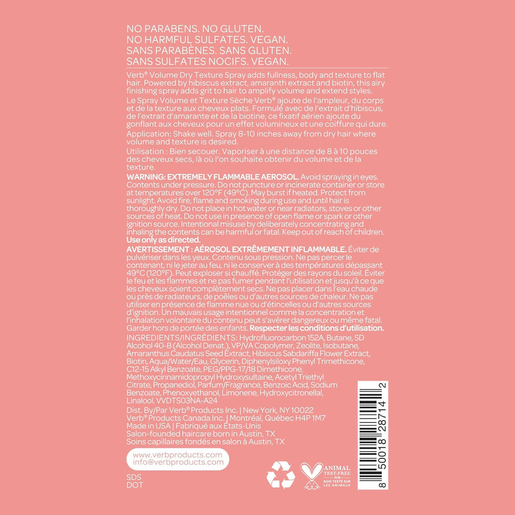 VERB Volume Dry Texture Spray - Boost Volume & Fullness with Weightless Grit - Sulfate & Paraben Free