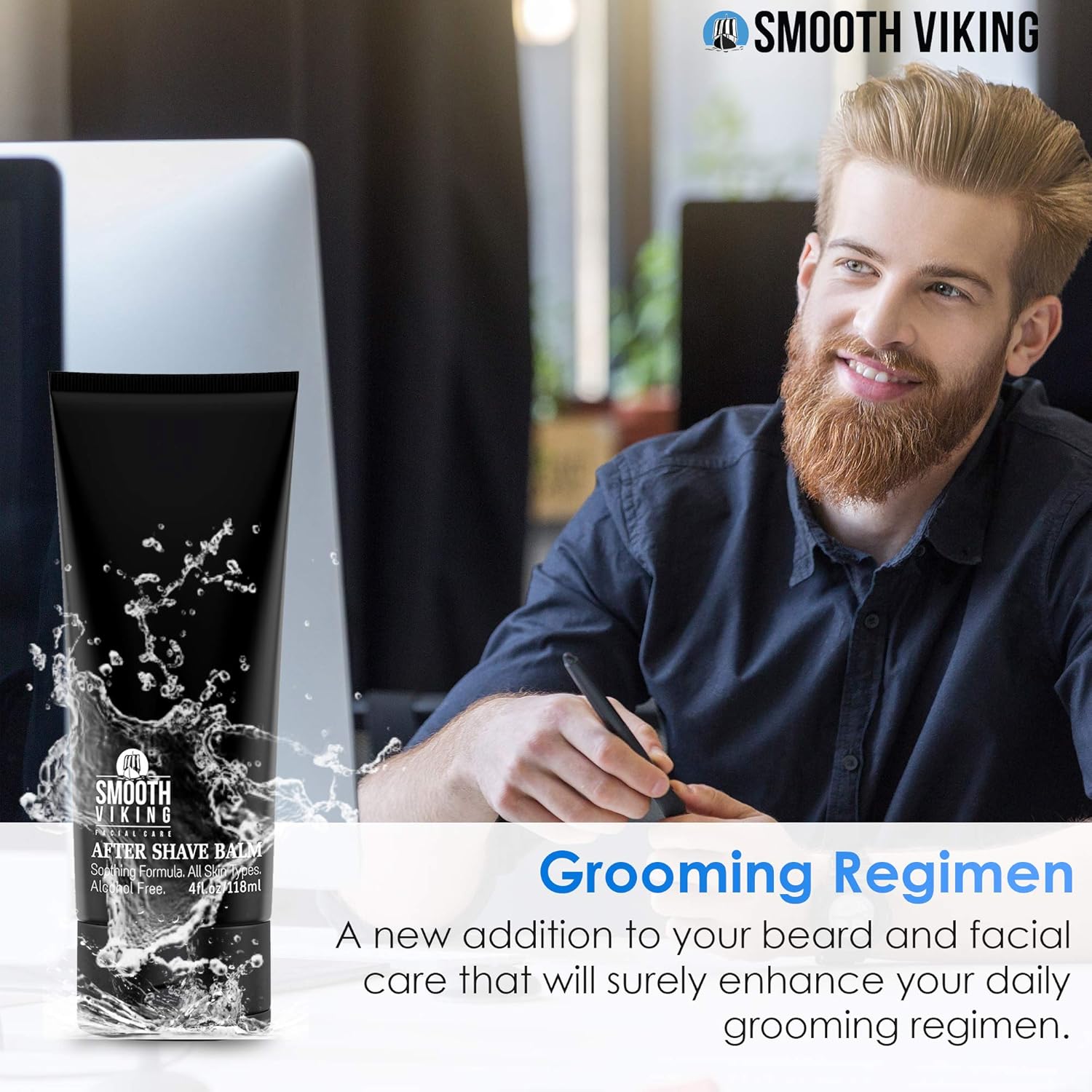 Smooth Viking After Shave Balm - Alcohol-Free Soothing Moisturizer for Men with Spiced Black Pepper Scent (4 Oz)
