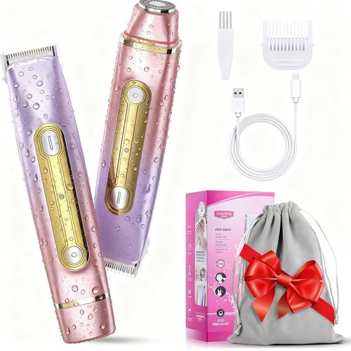 Happnear 2 in 1 Electric Bikini Shaver for Women - 2025 Dual Head Bikini Trimmer for Women IPX7 Waterproof Wet & Dry Use Bikini Razor for Travel Rechargeable Electric Razor for Underarm Leg Arm,Purple