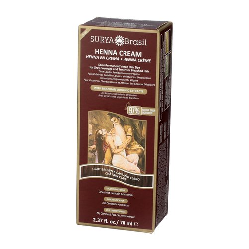 Surya Brasil Henna Cream Light Brown - 97% Natural Ingredients, Vegan, Cruelty-Free, Eco-Friendly, Semi-Permanent Hair Color, Deep Hydration & Shine, 2.37 oz
