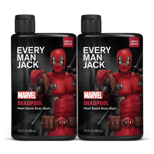 Every Man Jack Deadpool Body Wash Gift for Men – Plant-Based Cleansers & Moisturizers – Paraben & Dye Free – 13.5 fl oz (2 Pack)