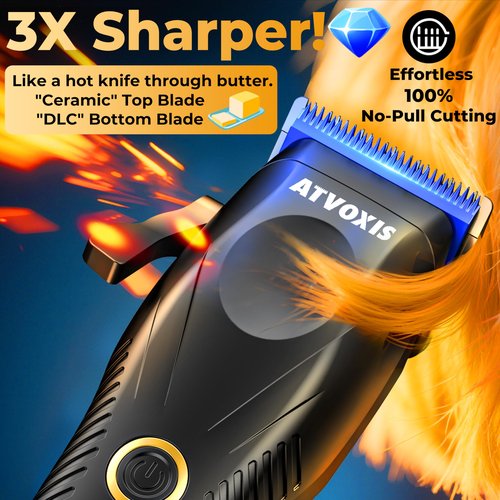 ATVOXIS Metal Body 9000 RPM Brushless Motor Professional Hair Clippers for Men: Cordless Barber Clipper with DLC Blades LED Display Fast Charging Stand Travel Pouch Maquina para Cortar Pelo De Hombre