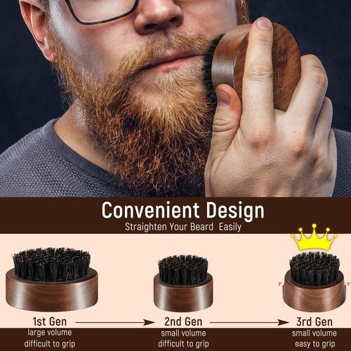 BFWood Beard Brush for Men - Boar Bristles Small and Round - Black Walnut Wood