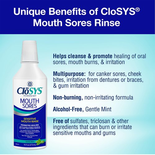 CloSYS Hydrogen Peroxide Mouthwash, 16 oz, Canker Sore Mouthwash, Alcohol-Free, Non-Burning, Cleanses and Heals Mouth Sore Rinse