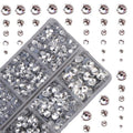 10000Pcs 2-Boxes Mixed Size Hot Fix Round Crystals Gems Glass Stones Hotfix Flat Back Rhinestones with Tweezers and Picking Pencil (Clear Crystal)