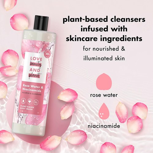 Love Beauty and Planet Body Wash - Nourishing Rose Water & Niacinamide, 20 fl oz | Plant-Based & Biodegradable