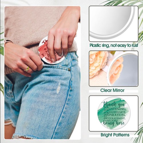 Kigley 50 Pcs Employee Appreciation Gift for Women Inspirational Compact Mirrors Bulk Round Portable Pocket Mirror Makeup Mini Mirrors for Teacher Coworker Volunteer Nurse Women History Month