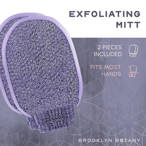 Brooklyn Botany Exfoliating Mitts for Bath and Shower – Heavy Duty Exfoliating Body Scrubber for Massage and Dead Skin Remover for Body – 2 Mitts