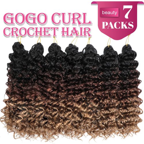 Gogo Curl Crochet Hair 14 Inch 7 Packs Curly Crochet Hair for Black Women Deep Wave Crochet Hair Beach Curl Crochet Hair Synthetic Braiding Hair Extensions (14 Inch 7 Packs 1B/30/27)