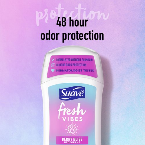 Suave Fresh Vibes Deodorant Stick Berry Bliss Aluminum Free 48 Hour Deodorant Protection Dermatologist Tested Body Deodorant 1.2 OZ(Pack of 12)