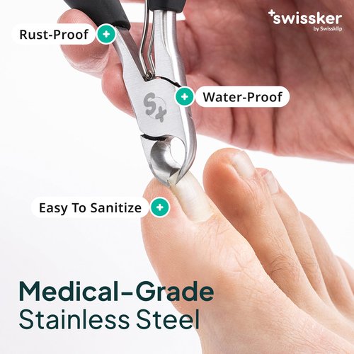 Swissker by Swissklip Heavy Duty Toenail Clippers for Men and Women – Professional Ergonomic Large Toe Nail Cutter & Trimmer for Thick Nails Seniors, Long Handle Toe Nail Clipper