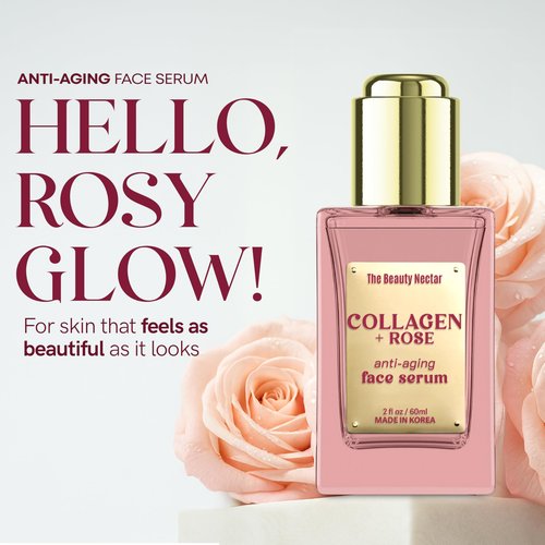 The Beauty Nectar Collagen Face Serum with Rose – Firms Skin, Boosts Hydration, Soothes Dryness – Dermatologist Tested, Anti-Aging, Korean Skin Care – Clean Vegan Formula for Sensitive Skin – 2 Fl Oz