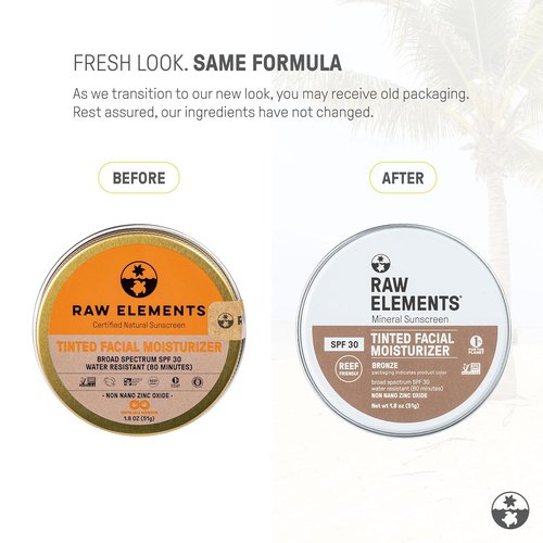 Raw Element Tinted Face Cream - Ultra-Moisturizing SPF 30 Sunscreen with Non-Nano Zinc Oxide | 1.8 oz Bronze