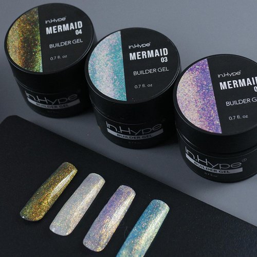 Hard Builder Gel for Nail Overlays, Extensions, and Strengthening, Mermaid #1 Chameleon with Sparkling Shimmer