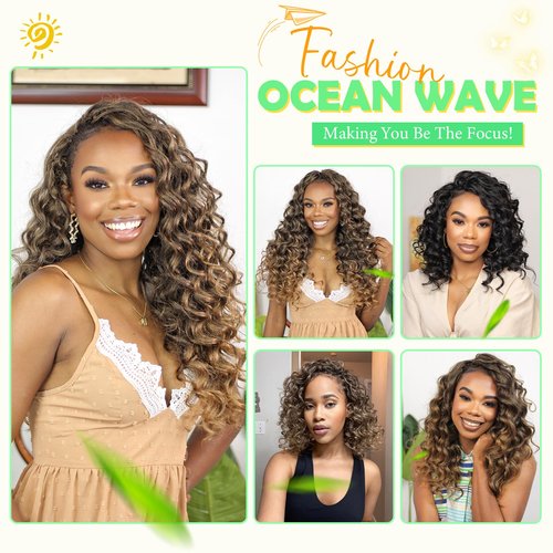 Curly Braiding Hair 18inch Ocean Wave Crochet Hair 7Packs Beach Curl Wet And Wavy Crochet Hair for Black Women,Deep Wave Crochet Hair Extensions 1B…