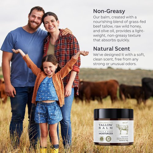 Beef Tallow for Skin, Beef Tallow and Honey Balm, Tallow Face Moisturizer Nourishes and Hydrates the Skin, Grass Fed Balm Enriched with Raw Wild Honey 60g