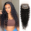 DSEKCAIN Closure Human Hair 5x5 HD Lace Closure Human Hair Closure Deep Wave Transparent HD 5x5 Lace Closure Deep Curly Closure RawVirgin Human Hair Pre Plucked Natural Black 1B Color 16 Inch