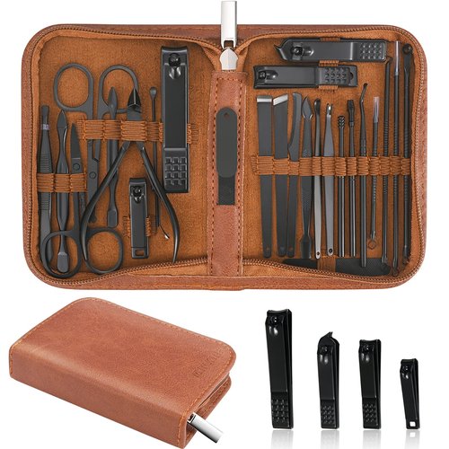 MINKINH Manicure Set Professional Nail Clipper Kit-26 Pieces Stainless Steel Manicure Kit,Nail Care Tools with Luxurious Travel Case (Brown)