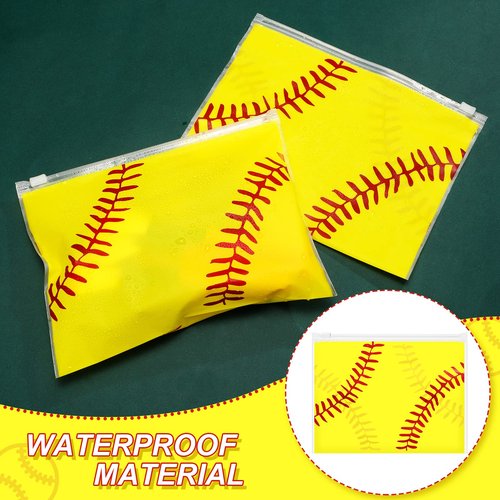 Gersoniel 50 Pieces Makeup Bag Bulk Waterproof Cosmetic Bags Eva Pencil Case Pouch Travel Toiletry Bag with Zippers for Women Players Teams(Yellow,Softball)