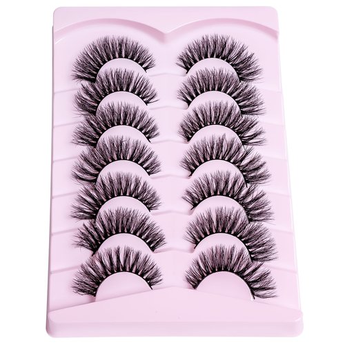 PAVONNE Cat Eye Lashes Wispy Fluffy, 8D Faux Mink 12-18MM (7 Pairs) - Dramatic Volume, Waterproof Lightweight, Daily & Party Wear, Reusable (B Curl)