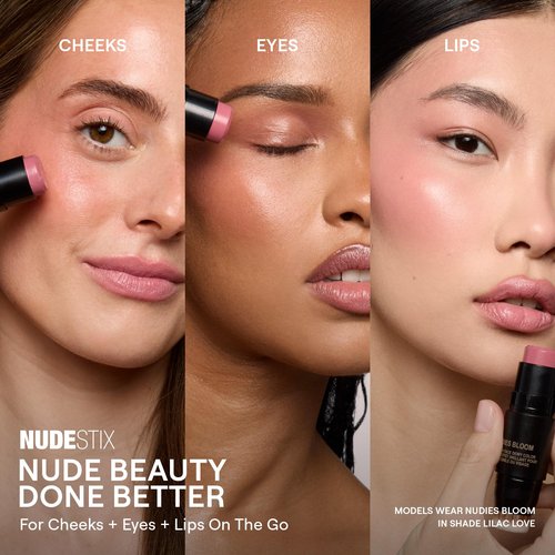 Nudestix Nudies Bloom All Over Dewy Color – 3-in-1 Cream Blush Stick for Cheeks, Eyes & Lips with Built-In Brush | Sheer, Glossy Finish | Vegan, Long-Wear, Multi-Use Makeup (Bohemian Rose)