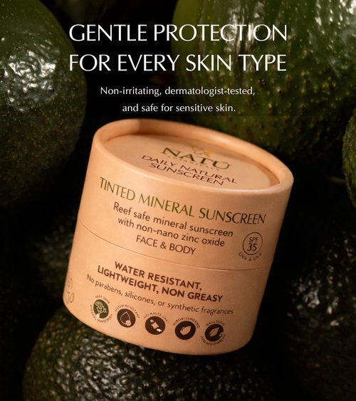 NATÚ BOTANICALS Tinted Mineral Face and Body Sunscreen SPF 35 - Mineral Zinc Oxide Sunblock Lotion - Broad-Spectrum UVA & UVB Protection - Lightweight & Gentle for Sensitive Skin - Reef Safe