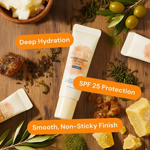 Sky & Sol Lip Balm SPF 25 – 3 Pack Natural Hydrating Lip Jelly with Broad-Spectrum Sun Protection and Primer, Water-Resistant for Smooth, Plump & Rosy Lips.