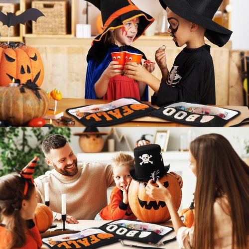 Remerry 2 Pcs Halloween Gifts Chenille Letter Bag Spooky Pumpkin Fall Boo Patch Clear Makeup Cosmetic Toiletry Pouch Nylon PVC Monogram Treat Candy Goodie Bag Preppy Purse Waterproof for Women
