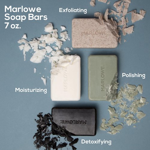 MARLOWE. No. 102 Men's Body Scrub Soap 7oz (Variety Trio) Best Exfoliating Body Soap Bars for Men, Made with Natural Ingredients, Green Tea Extract, Features 3 Amazing Scents